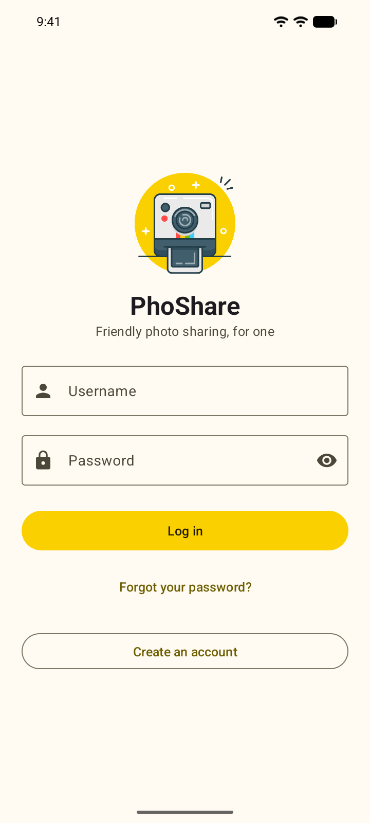 The login screen