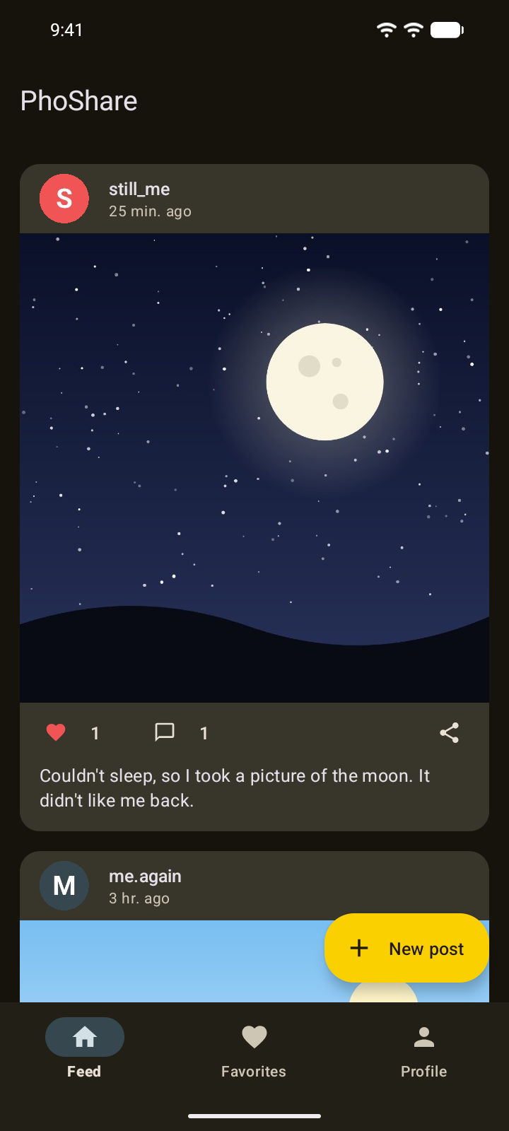 The feed in dark mode